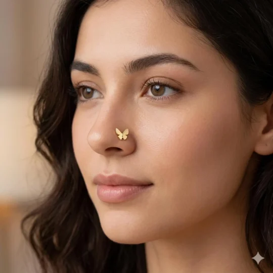 14K Gold Minimalist Nose Studs - Butterfly, Star, and Crystal Flower Collection